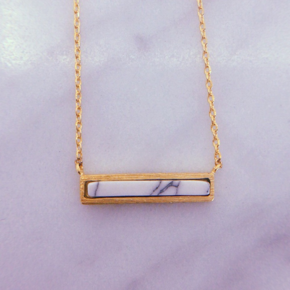 White Marble Gold Bar Necklace
